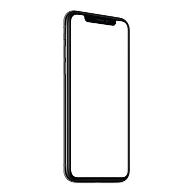 Yeni modern akıllı telefon mockup iphone X Ccw benzer biraz beyaz arka plan üzerinde izole döndürülür
