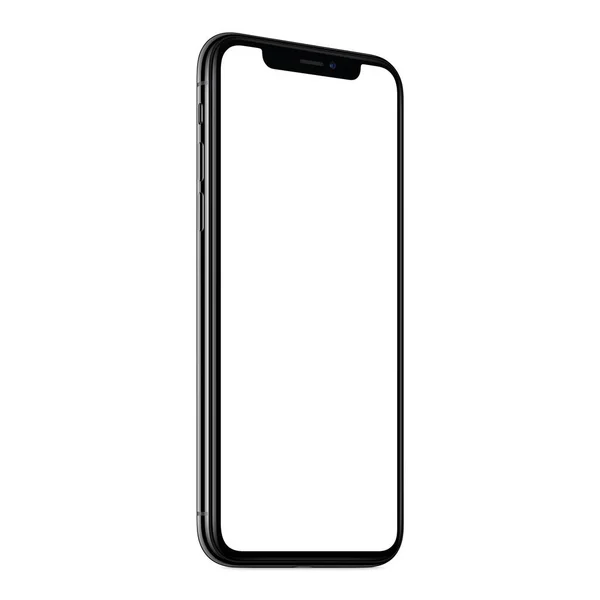 Nouveau modèle de smartphone moderne similaire à iPhone X CCW légèrement tourné isolé sur fond blanc — Photo