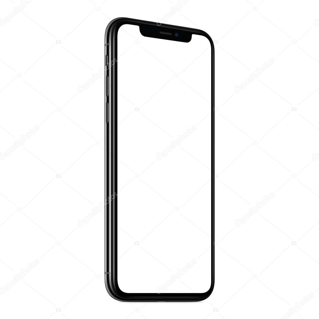 New modern smartphone mockup similar to iPhone X CCW slightly rotated isolated on white background