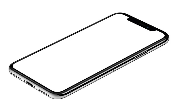 Smartphone makieta podobny do iPhone X CW obrócony leży na powierzchni na białym tle — Zdjęcie stockowe