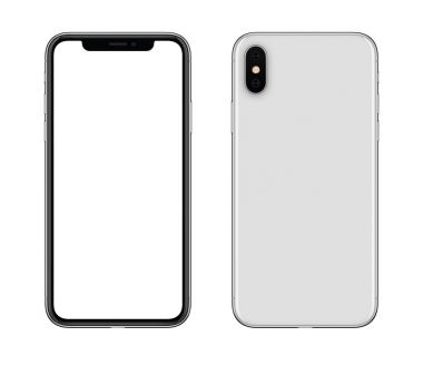New modern white smartphone mockup similar to iPhone X front and back sides isolated on white background clipart