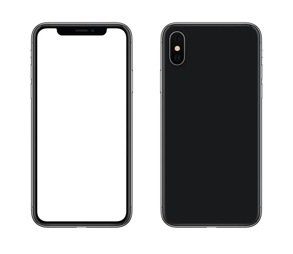 Nueva maqueta de teléfono inteligente moderno similar a los lados delanteros y traseros del iPhone X aislados sobre fondo blanco —  Fotos de Stock