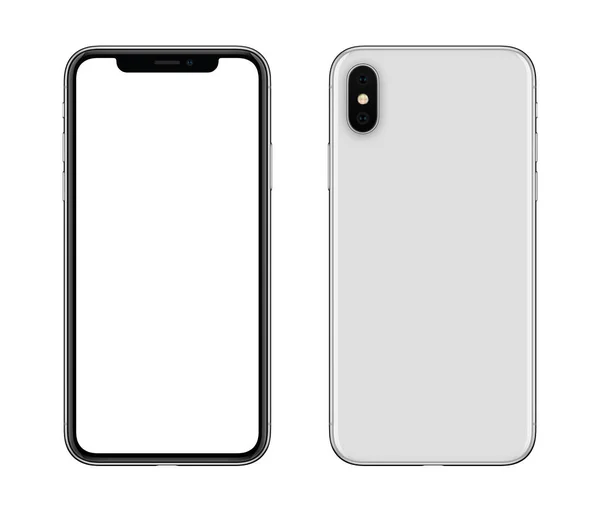 Nouveau modèle de smartphone blanc moderne similaire à l'avant et l'arrière de l'iPhone X isolé sur fond blanc Photos De Stock Libres De Droits