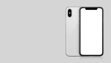 Yeni modern beyaz akıllı telefon mockup kopyalama alanı ile gri arka plan üzerinde iphone X ön ve arka yanbenzer