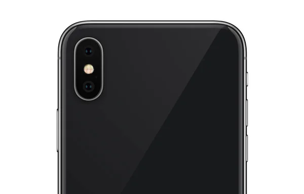 Zavřít černý smartfon podobně jako iPhone X zadní strana s kamerovým modulem izolovaným na bílém pozadí — Stock fotografie