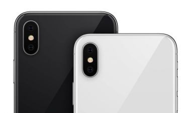 Iphone X'e benzer siyah beyaz akıllı telefonu kamera modülleri kırpılmış arka kenarlara yakınla