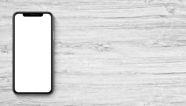 Akıllı telefon iphone X mockup düz yatıyordu üst görünüm kopyalama alanı ile ahşap ofis masası afiş üzerinde yatan benzer