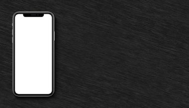 Smartphone iphone X mockup düz yatıyordu üst görünüm kopya alanı ile siyah ahşap ofis masası afiş üzerinde yalan benzer