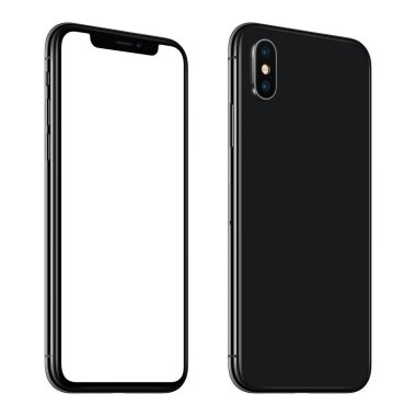 Yeni siyah akıllı telefon iphone X mockup ön ve arka yanları Ccw beyaz arka plan üzerinde izole döndürülür benzer