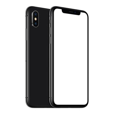 iphone X mockup ön ve arka yanları bir beyaz arka plan üzerinde izole diğer üzerinde benzer siyah döndürülmüş akıllı telefonlar