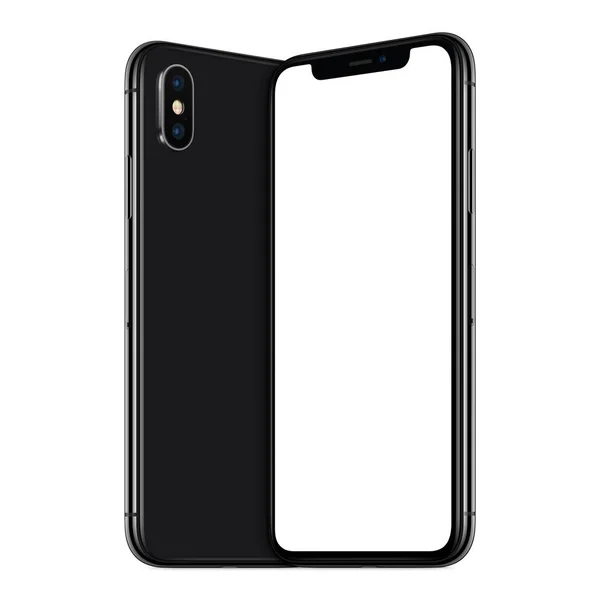 Preto virou smartphones semelhantes ao iPhone X mockup frente e verso lados de frente para o outro — Fotografia de Stock