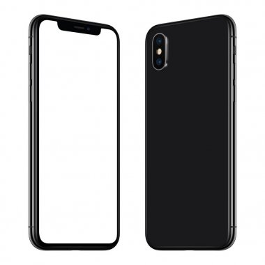 Yeni siyah akıllı telefon mockup iphone X benzer ön ve arka taraf döndürülür ve birbirlerine bakan