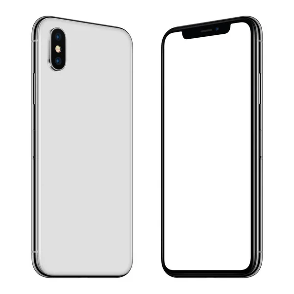Yeni beyaz akıllı telefon mockup iphone X benzer ön ve arka taraf döndürülür ve birbirlerine bakan
