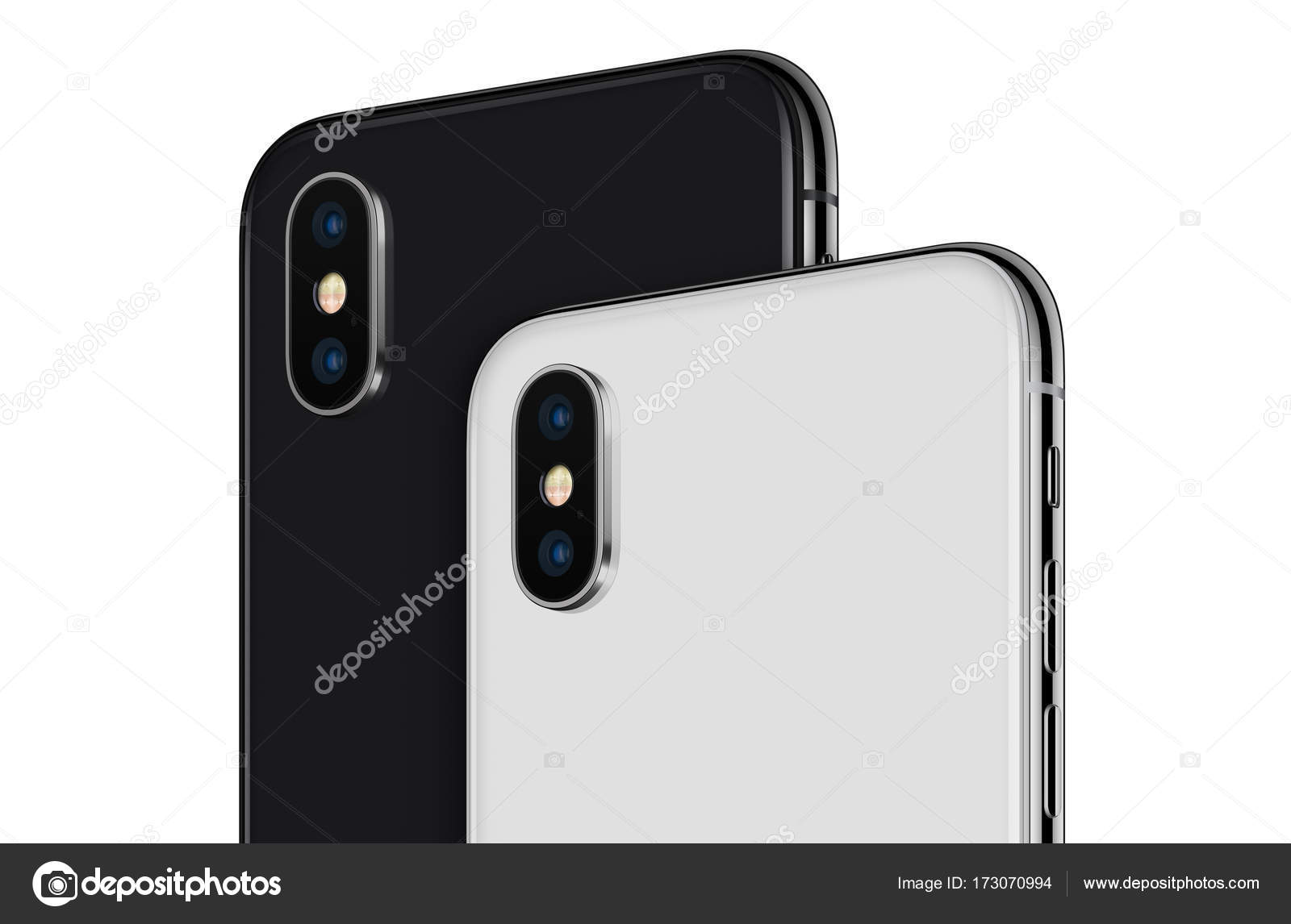 Close up black and white rotated smartphone similar to iPhone X back