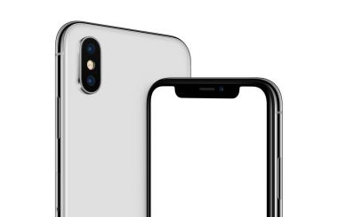 iphone X mockup ön ve arka kenarları na benzer döndürülmüş beyaz akıllı telefon kırpılmış