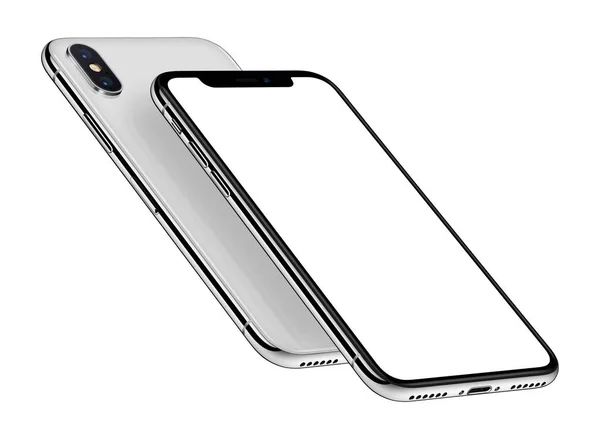 White isometric smartphones mockup front and back sides one above the other similar to iPhone X — Stock Photo, Image