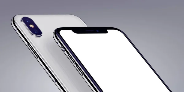 Smartphones isométricos similares a iPhone X maqueta primer plano recortado sobre fondo gris — Foto de Stock