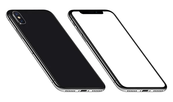 Gelijk aan iPhone X Black perspective smartphone mockup voor-en achterkanten CCW geroteerd — Stockfoto