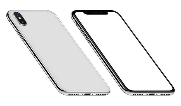 Semelhante ao iPhone X branco perspectiva smartphone mockup frente e verso lados CCW girado — Fotografia de Stock