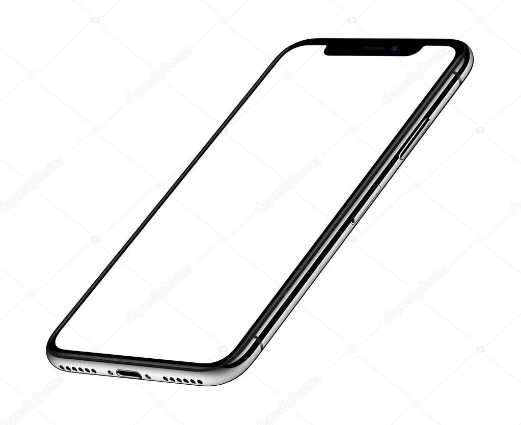 iPhone X. Perspective isometric smartphone mockup front side CCW rotated similar to iPhone X
