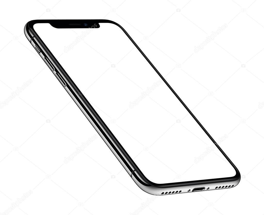 iPhone X. Perspective view isometric smartphone mockup front side CW rotated similar to iPhone X