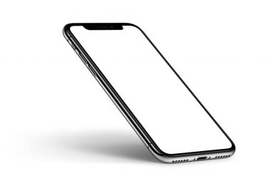 iphone X. Perspektif akıllı telefon mockup gölge Ccw beyaz arka plan üzerinde döndürülür
