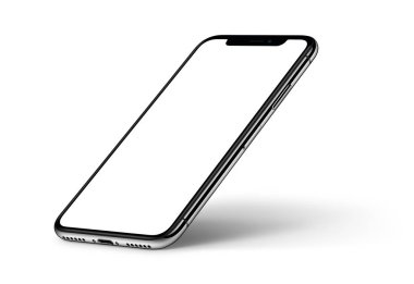 iphone X. Perspektif akıllı telefon mockup gölge Cw beyaz arka plan üzerinde döndürülür