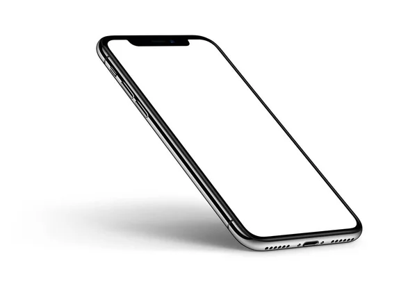 IPhone X. Mockup de smartphone prospectivo com sombra CCW girado no fundo branco — Fotografia de Stock