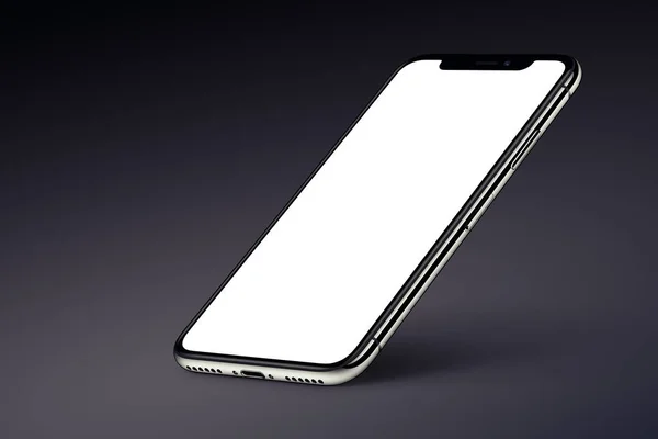 IPhone X. Перспективный макет смартфона с тенью на темном фоне — стоковое фото