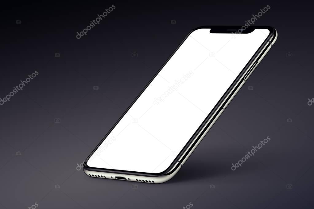 iPhone X. Perspective smartphone mockup with shadow on dark background