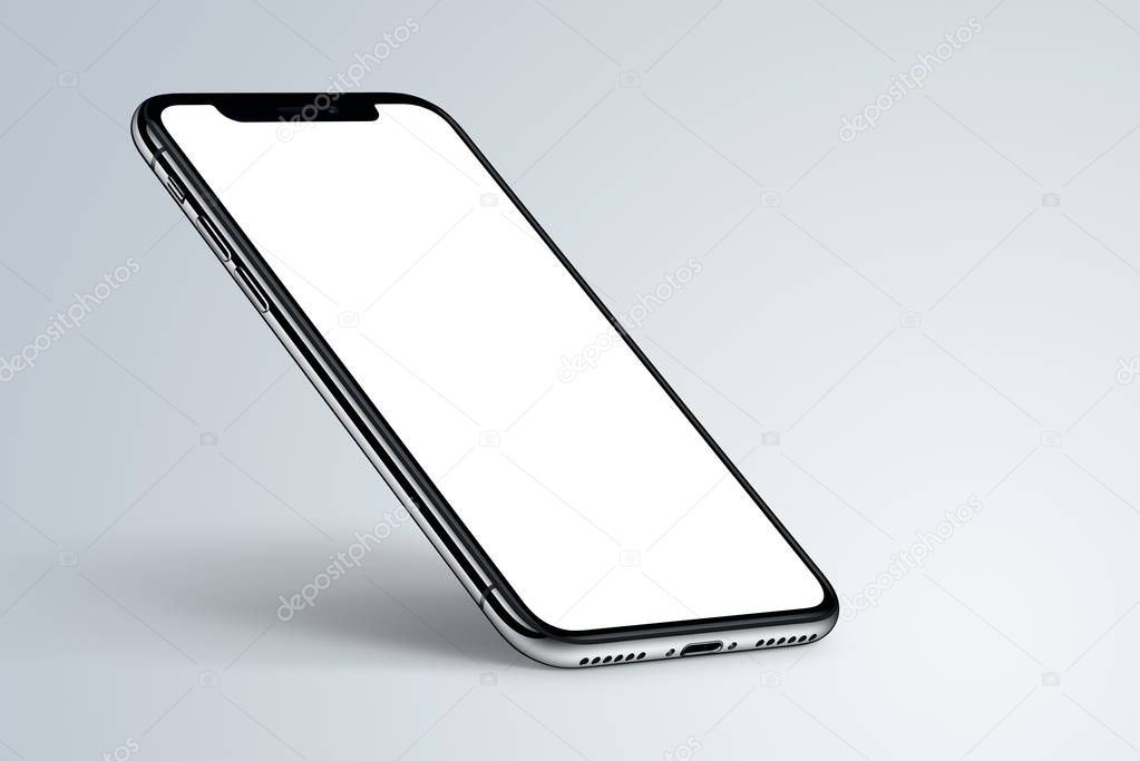 iPhone X 10. Perspective smartphone mockup with shadow on light background