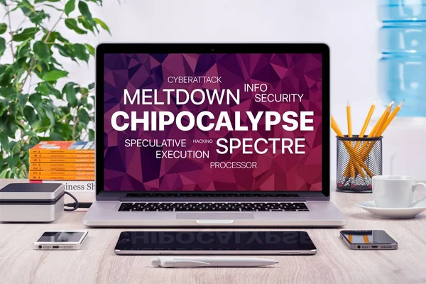 Chipocalypse concept with meltdown and spectre threat on laptop screen in office — Stock Photo, Image