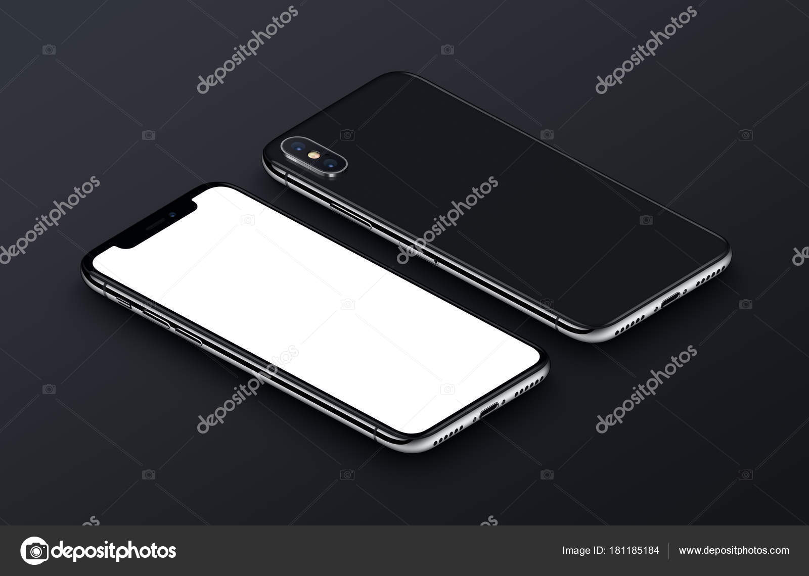 Download Iphone X Perspective View Isometric White Smartphone Mockup Front And Back Sides Lies On Black Surface Stock Photo By C Alexey Boldin 181185184