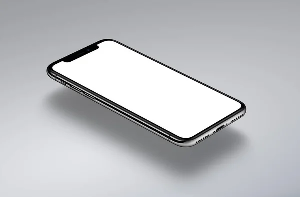 IPhone X. perspektywa smartphone makieta znajduje się na szarej powierzchni — Zdjęcie stockowe