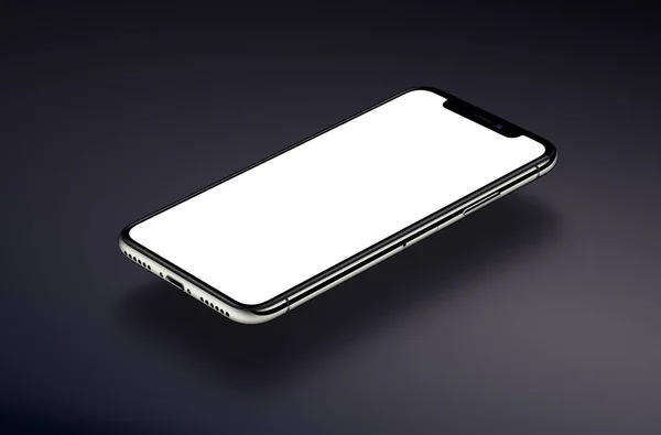 아이폰 X. 관점 스마트폰 모형 어두운 표면에 마우스를 가져갑니다. — 스톡 사진