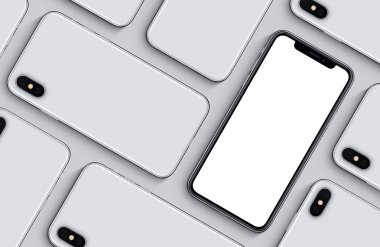 benzer iphone X akıllı telefonlar mockup desen ön ve arka tarafı üst görünüm düz gri arka plan üzerinde yatıyordu