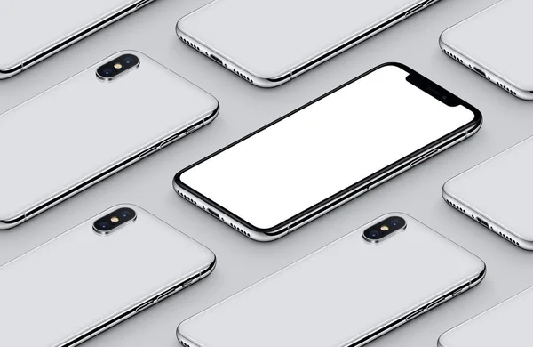 Perspectiv izometric similar cu iPhone X model mockup smartphone pe suprafata gri — Fotografie, imagine de stoc