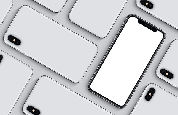Similar to iPhone X smartphones mockup pattern front and back sides top view flat lay on gray background — Stock Photo, Image