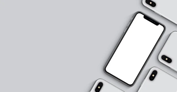 Similar to iPhone X smartphones mockup banner with copy space on gray background — Stock Photo, Image