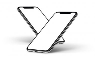 iPhone X. Smartphones mockup bir diğer ön yüzü ile beyaz perde arkasında