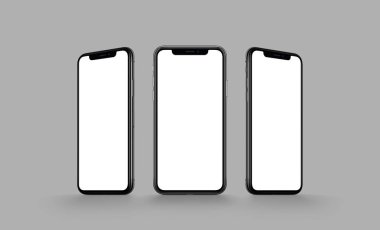 iPhone X tarzı smartphone çoklu ekran mockup gri arka plan üzerinde