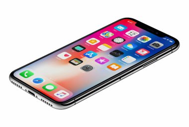 Perspektif görüntülemek beyaz arka plan üzerinde izole yeni Apple iphone X smartphone