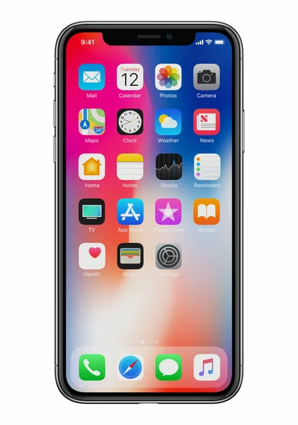 มุมมองด้านหน้าของ Apple iPhone X ใหม่บนพื้นหลังสีขาว — ภาพถ่ายสต็อก