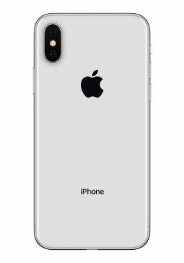 Apple iphone X arka yüzü ön görünüm beyaz arka plan üzerinde izole gümüş