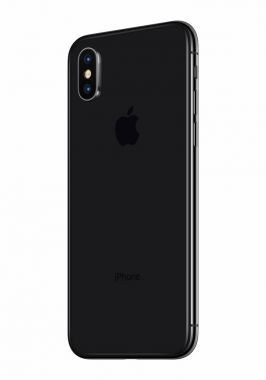 Beyaz arka plan üzerinde izole alanı gri Apple iphone arka yüzü biraz döndürülmüş X