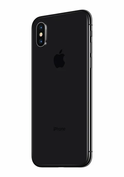 Space Grey Apple iPhone X ด้านหลังหมุนเล็กน้อยแยกจากพื้นหลังสีขาว — ภาพถ่ายสต็อก