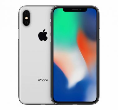 Apple iphone X mockup önden görünüm ile duvar kağıdı perde ve iphone 10 arkasında arka yüzüne gümüş