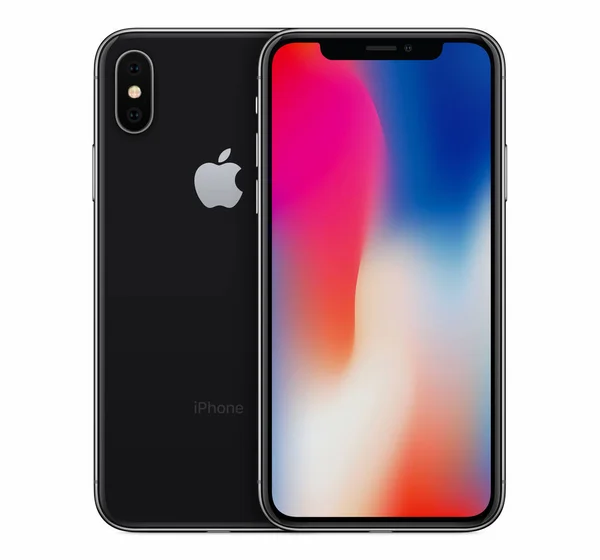 Raum grau Apple iphone x mockup Vorderseite mit Hintergrundbild-Bildschirm und iphone 10 Rückseite dahinter — Stockfoto