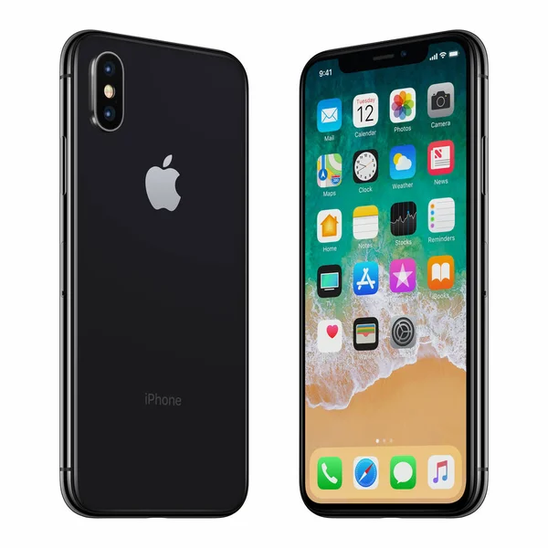 Μαύρο Apple iphone X μπροστινή πλευρά και πίσω πλευρά γύρισε προς το άλλο — Φωτογραφία Αρχείου