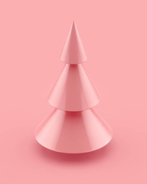 Basit pembe Noel ağacı şekilli 3D illüstrasyon
